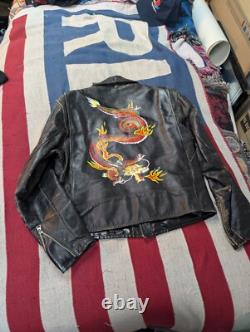 Vintage 60s Donald S. Lavigne Dragon Art Motorcycle Biker Leather Jacket M/L