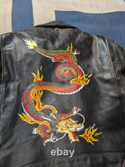 Vintage 60s Donald S. Lavigne Dragon Art Motorcycle Biker Leather Jacket M/L