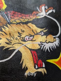 Vintage 60s Donald S. Lavigne Dragon Art Motorcycle Biker Leather Jacket M/L