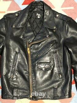 Vintage 60s Leather Biker Jacket T Birds Motorcycle Size 42 Black Made in USA