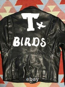 Vintage 60s Leather Biker Jacket T Birds Motorcycle Size 42 Black Made in USA