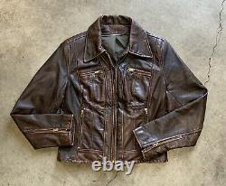 Vintage 60s Leather Motorcycle Jacket Womens M / L Brown Distressed Cafe Racer