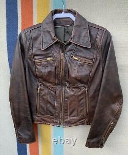 Vintage 60s Leather Motorcycle Jacket Womens M / L Brown Distressed Cafe Racer