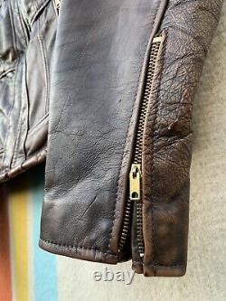 Vintage 60s Leather Motorcycle Jacket Womens M / L Brown Distressed Cafe Racer