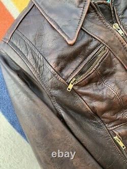 Vintage 60s Leather Motorcycle Jacket Womens M / L Brown Distressed Cafe Racer