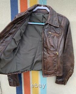 Vintage 60s Leather Motorcycle Jacket Womens M / L Brown Distressed Cafe Racer