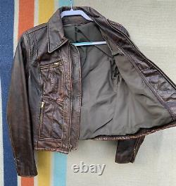 Vintage 60s Leather Motorcycle Jacket Womens M / L Brown Distressed Cafe Racer