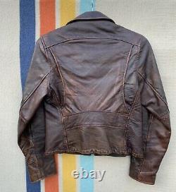 Vintage 60s Leather Motorcycle Jacket Womens M / L Brown Distressed Cafe Racer