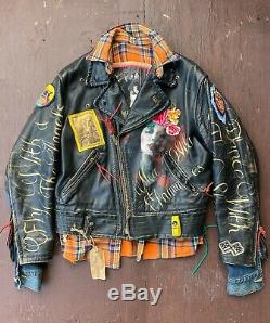 Vintage 60s Motorcycle Horsehide Leather Jacket Men's size L Custom Hand Painted