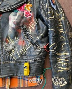Vintage 60s Motorcycle Horsehide Leather Jacket Men's size L Custom Hand Painted