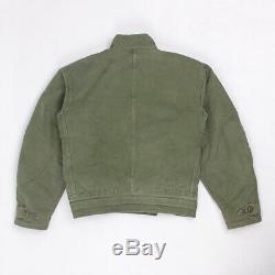 Vintage 60s Swedish Army Motorcycle heavy cotton lined jacket 52 L-XL GREEN