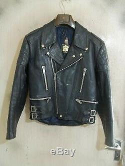 Vintage 70's Blue Lewis Leathers Aviakit Monza Leather Motorcycle Jacket Size 38
