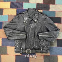 Vintage 70's Brooks Heavy Leather Black Double Riders Biker Jacket Size L