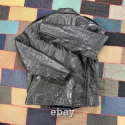 Vintage 70's Brooks Heavy Leather Black Double Riders Biker Jacket Size L
