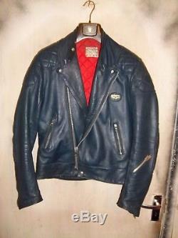 Vintage 70's Lewis Leathers Monza Blue Leather Motorcycle Jacket Size 38/40