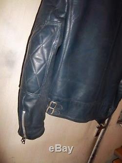 Vintage 70's Lewis Leathers Monza Blue Leather Motorcycle Jacket Size 38/40