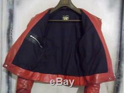 Vintage 70's Lewis Leathers Monza Red Leather Motorcycle Jacket Size 36/38