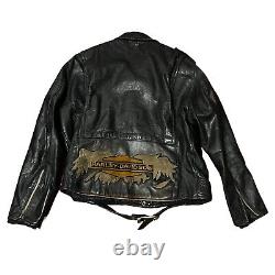 Vintage 70s AMF Harley Davidson Black Leather Jacket Size 46 Brooks Talon Zip