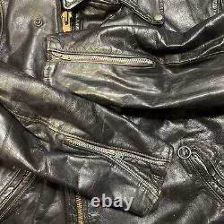 Vintage 70s AMF Harley Davidson Black Leather Jacket Size 46 Brooks Talon Zip
