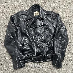Vintage 70s Berman's Leather Biker Moto Jacket Belted black EUC Mens Size 42R