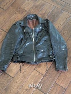Vintage 70s Black Leather Motorcycle Jacket Mens 38 Talon Zip Biker