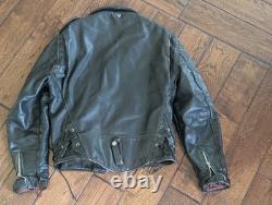 Vintage 70s Black Leather Motorcycle Jacket Mens 38 Talon Zip Biker