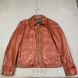 Vintage 70s Cafe Leather Jacket Sz 42 Burnt Orange Racer Motorcycle