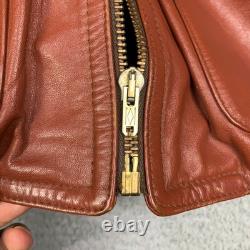 Vintage 70s Cafe Leather Jacket Sz 42 Burnt Orange Racer Motorcycle