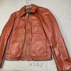 Vintage 70s Cafe Leather Jacket Sz 42 Burnt Orange Racer Motorcycle