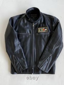 Vintage 70s Kawasaki Motorcycles Black Full Zip Vinyl Leather Jacket Medium