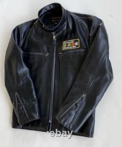 Vintage 70s Kawasaki Motorcycles Black Full Zip Vinyl Leather Jacket Medium