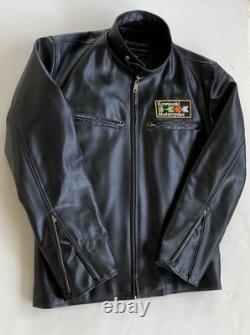 Vintage 70s Kawasaki Motorcycles Black Full Zip Vinyl Leather Jacket Medium