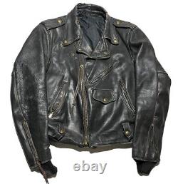 Vintage 70s Leather Motorcycle Jacket Size 44 Black AS5