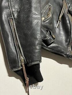 Vintage 70s Leather Motorcycle Jacket Size 44 Black AS5