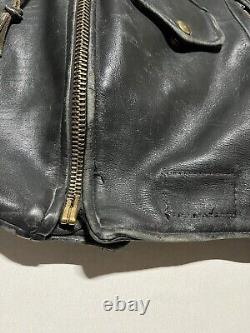 Vintage 70s Leather Motorcycle Jacket Size 44 Black AS5