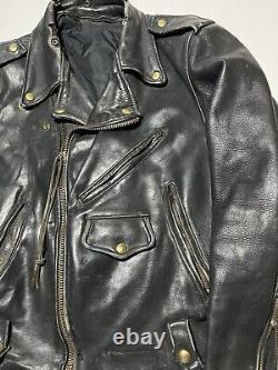 Vintage 70s Leather Motorcycle Jacket Size 44 Black AS5
