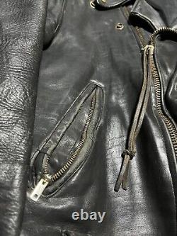 Vintage 70s Leather Motorcycle Jacket Size 44 Black AS5