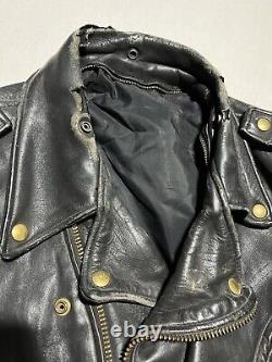 Vintage 70s Leather Motorcycle Jacket Size 44 Black AS5