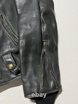 Vintage 70s Leather Motorcycle Jacket Size 44 Black AS5
