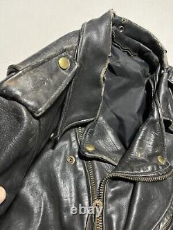Vintage 70s Leather Motorcycle Jacket Size 44 Black AS5