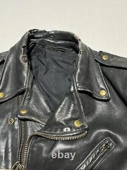Vintage 70s Leather Motorcycle Jacket Size 44 Black AS5