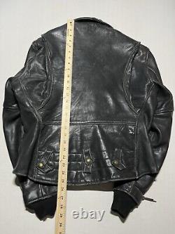 Vintage 70s Leather Motorcycle Jacket Size 44 Black AS5