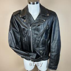 Vintage 70s Motorcycle Jacket Mens 44 Excelled Black Leather Pebbled Grain USA