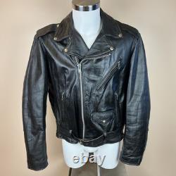 Vintage 70s Motorcycle Jacket Mens 44 Excelled Black Leather Pebbled Grain USA