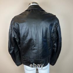 Vintage 70s Motorcycle Jacket Mens 44 Excelled Black Leather Pebbled Grain USA