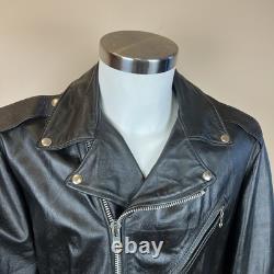 Vintage 70s Motorcycle Jacket Mens 44 Excelled Black Leather Pebbled Grain USA