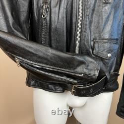 Vintage 70s Motorcycle Jacket Mens 44 Excelled Black Leather Pebbled Grain USA