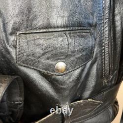 Vintage 70s Motorcycle Jacket Mens 44 Excelled Black Leather Pebbled Grain USA