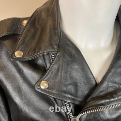 Vintage 70s Motorcycle Jacket Mens 44 Excelled Black Leather Pebbled Grain USA