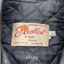 Vintage 70s Motorcycle Jacket Mens 44 Excelled Black Leather Pebbled Grain USA